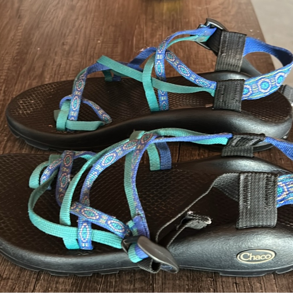 Chaco Teal and Patterned Blue Sandals